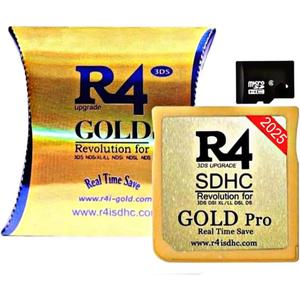 R4 SDHC Gold Pro Adapter with 32 GB Micro SD with YS Menu with 500 in 1 Will Work On DS DSI DSIXL 2DS 2DSXL 3DS 3DSXL
