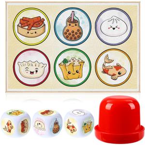 BAU Cua Dice Game Set, Vietnamese Lunar New Year Dice Gourd Fish Shrimp Crab Game with 15.7'' x 23.6'' Mat, Shaker Traditional BAU Cua Ca Cop for Adult Party Gathering Celebration(Dim Sum)