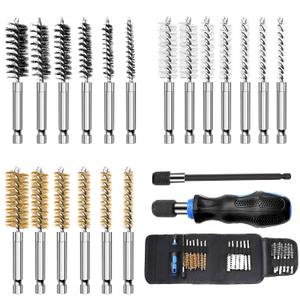 MAXAMN Wire Brush for Drill 18-Pack, Wire Brushes for Cleaning Rust Tube Automotive, Nylon, Brass, Stainless Steel Bristles Bore Brush with 1/4" Hex Shank and Tool Bag for Power Drill Impact Driver