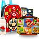 Mario Mini Backpack and Lunch Box Set for Kids - Bundle with 11" Super Mario Mini Backpack, Mario Lunch Bag, Stickers, Water Bottle, More | Super Mario Backpack for Boys 4-6