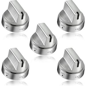 5 Pack Stainless Steel WB03x24818 Gas Stove Knob Replacement for ge,PS11729081 AP5989029 Stainless Steel Stove Replacement Knobs,Compatible with ge Stove Knob（Not Universal）