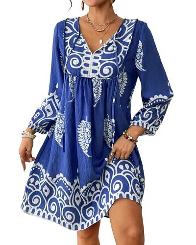 Eddoyee Women Swimwear Cover Up Bohemian Floral Bathing Suit Beachwear Mumu Dress Lounge Dress Blue