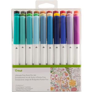 Cricut Ultimate Fine Point Pen Set, 0.4mm Fine Tip Pens to Write, Draw & Color, Create Personalized Cards & Invites, Use Maker and Explore Cutting Machines, 30 Assorted Colored Pens (30 Count, (Pack of 1))