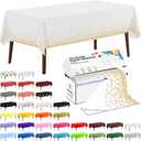 CXPSINC 54 Inch X 300 Feet Plastic Table Cover Roll Disposable Tablecloth with Slide Cutter for All Type/Shape Tables | Picnic, Party, Banquet, Birthdays, Weddings (White & Gold Dot, 300 Feet)