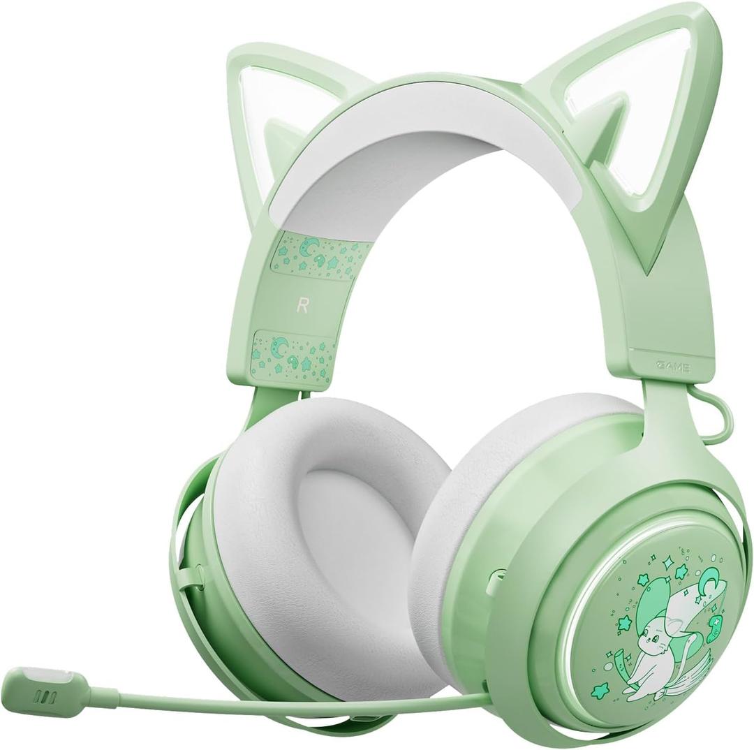 EASARS Cat Ear Headphones, Gaming Headset (Wireless, Green)