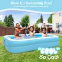 Sumbee Inflatable Swimming Kiddie Pool for Adults Kids Ages 4-8-12, Size 79" x 59" x 20" Rectangle Blow Up Family Pool for Children Backyard Outdoor Garden Summer Water Party Full-Sized Light Blue