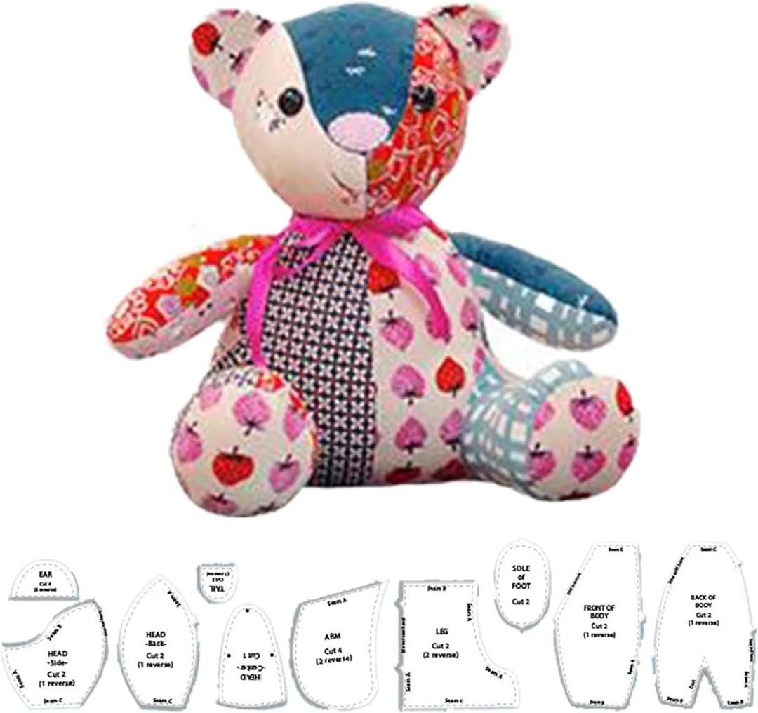 Memory Bear Sewing Patterns 10Pcs Template Ruler Set with Instructions, Stuffed Bear Plush Animal Sewing Patterns Kit for Beginners (15in)