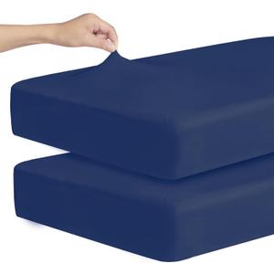 Stretchy Crib Sheets for Boys or Girls, 2 Pack Baby Sheets Fitted for Standard Crib and Toddler Mattress 52" x 28", Soft and Breathable Fitted Crib Sheets Neutral, Navy Blue