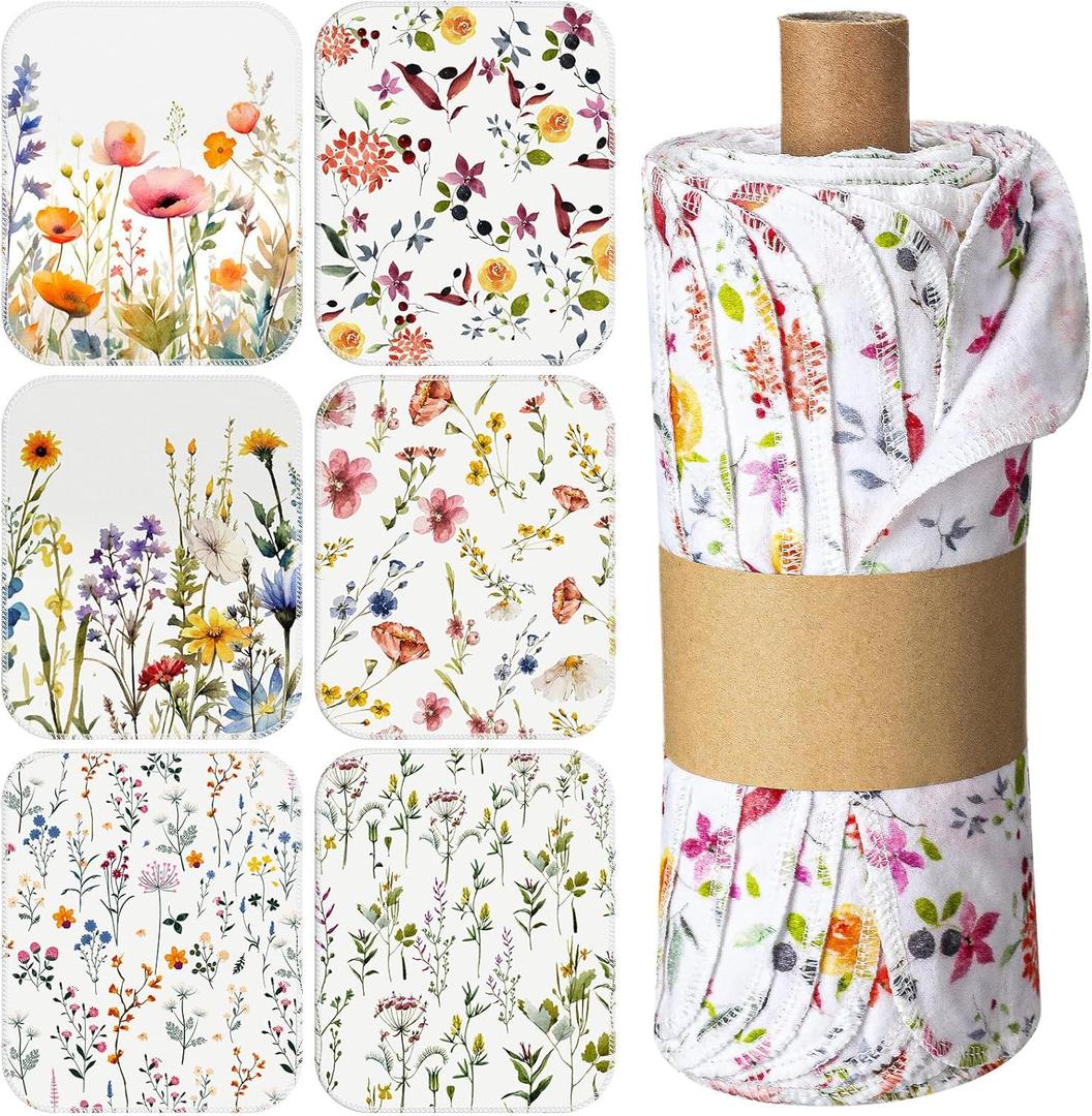 18 Pack Reusable Cleaning Cloths Washable Cotton Kitchen Dish Towels for Home Party Supplies Bulk, 9.84x11.81in (Wildflowers)