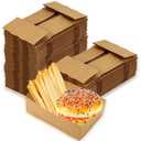 Nexboraque 100 Pack Disposable Paper Trays, Rectangular Kraft Food Containers Foldable Boxes, 4 Corner Pop Up Cardboard Food Trays for Fast Food, Nacho, Snack, Stadiums, Theaters, Brown