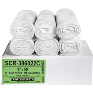 Aluf Plastics 55-60 Gallon Trash Bags - (Commercial 150 Pack) - Source Reduction Series Value High Density 22 Micron Gauge (equiv) - Intended Multipurpose (Clear)