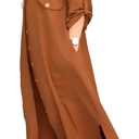 CHICME Womens 2 Piece Casual Outfits Long Sleeve Button Down Longline Shirt and Wide Leg Pants Set Lounge Set, Small
