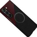 Magnetic Case for Samsung Galaxy Z Fold 6 5G Case Compatible with MagSafe Charger Carbon Fiber Twill Slim Ultra Anti-Scratch Shockproof Cover, Black&Red