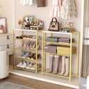 HOMEFORT 5-Tier Shoe Rack, Shoe Storage Shelf, Industrial Shoe Tower, Narrow Shoe Organizer for Closet Entryway, Small Shoe Rack Table with Durable Metal Shelves, Gold