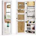 SRIWATANA Jewelry Armoire Cabinet, Solid Wood Jewelry Organizer with Full Length Mirror Wall/Door Mounted(Washed White)