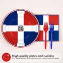96Pcs Dominican Republic Flag Party Decorations Dominican National Plates and Napkins Red White and Blue Flag Tableware Set for Patriotic Country Festival Party Supplies Serves 24