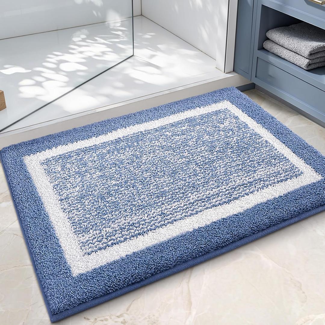 Color&Geometry Simple and Stylish Bath Mats for Bathroom Non Slip, 24"x36" Large Light Blue Bathroom Rugs, Absorbent, Soft, Washable, Microfiber Shower Mat
