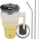 Konokyo 40 oz Tumbler with Handle and 2 Straw 2 Lid, Insulated Water Bottle Stainless Steel Vacuum Cup Reusable Travel Mug,Lemon