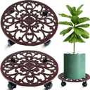 2 Packs 14 Inch Rolling Plant Stand with Wheels Metal Plant Caddy with Wheels Heavy Duty Round Plant Stand Indoor Iron Plants Rollers for Plants, Plant Dolly Brown