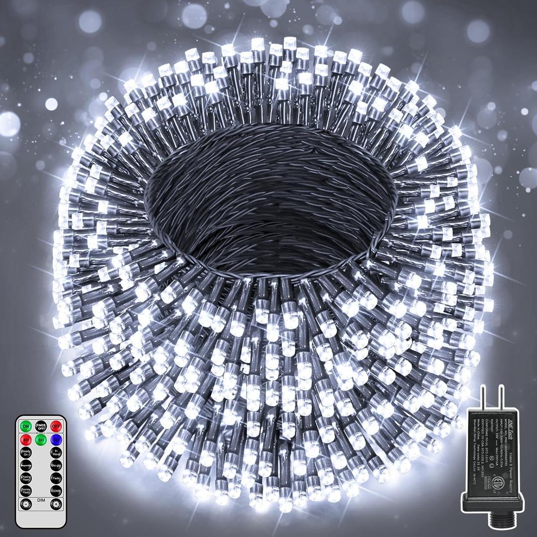 394FT 1200 LED Christmas Lights Outdoor, White Christmas Tree Lights Plug in, 8 Modes Twinkle String Light for Bedroom Wedding Party Ceiling Xmas Home Decoration