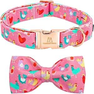 Lionheart glory Dog Bow Collar Easter Day Dog Collar for Small Dogs, Easter Chickens Colorful Dog Collars with Bowtie Spring Pink Collars Pet Collar Bows