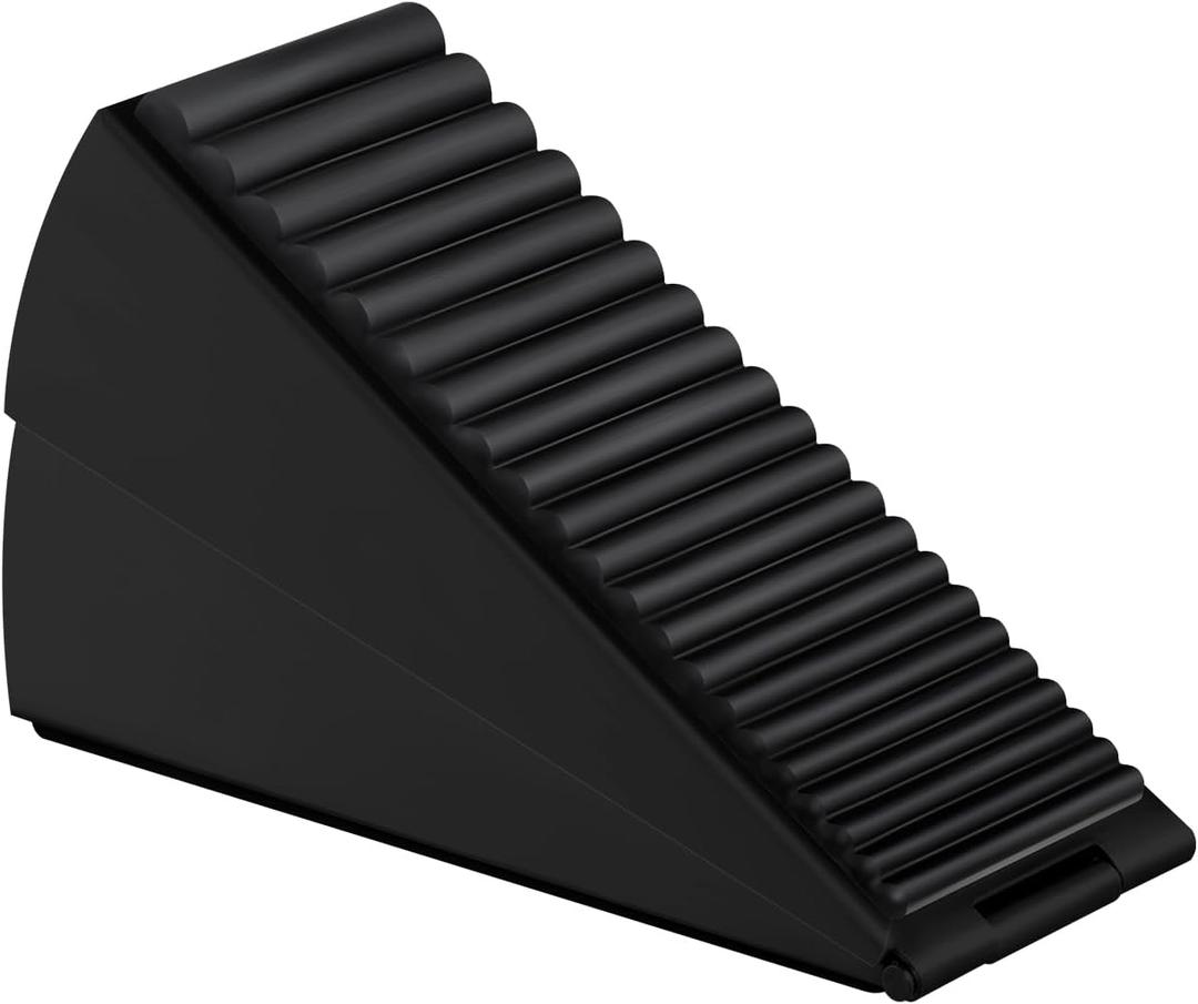 Strongest Adjustable Spring Loaded Large Door Stopper - Heavy Duty Tall Door Stop Wedge for Bottom of Doors, Up to 3 Inches, Stainless Steel (Black, 1 Pack)