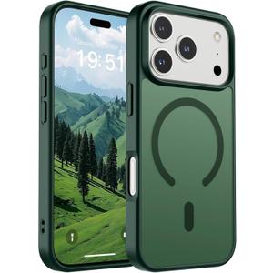 SUPFINE Magnetic for iPhone 17 Pro Case (Compatible with MagSafe)(Military Grade Drop Protection) Translucent Matte Shockproof with Anti-Fingerprint Phone Cover,Forest Green