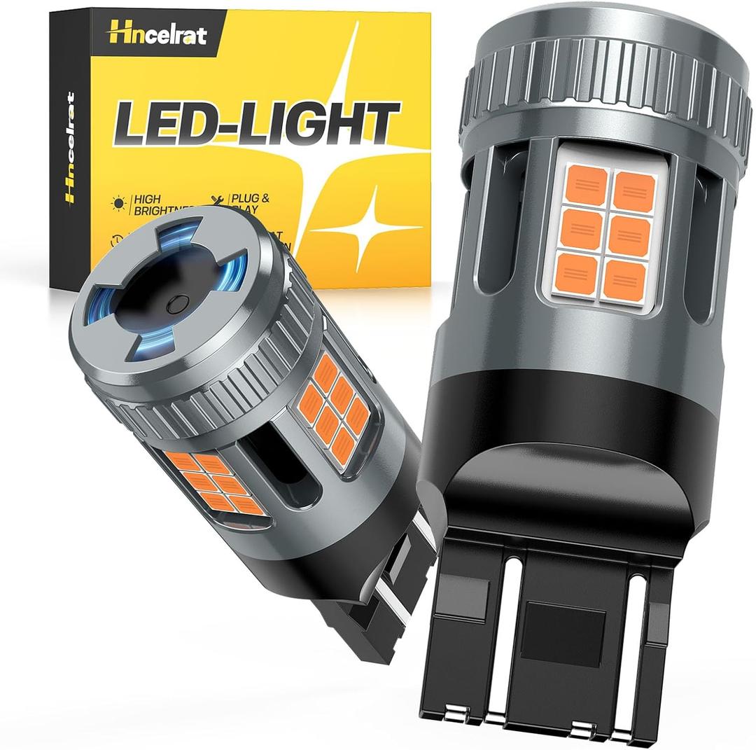 7443 7440 LED Bulb Amber Upgraded 600% Brighter LED Turn Signal Bulb 7441 T20 W21W WY21W Front Rear Blinker Light with Cooling Fan, Pack of 2