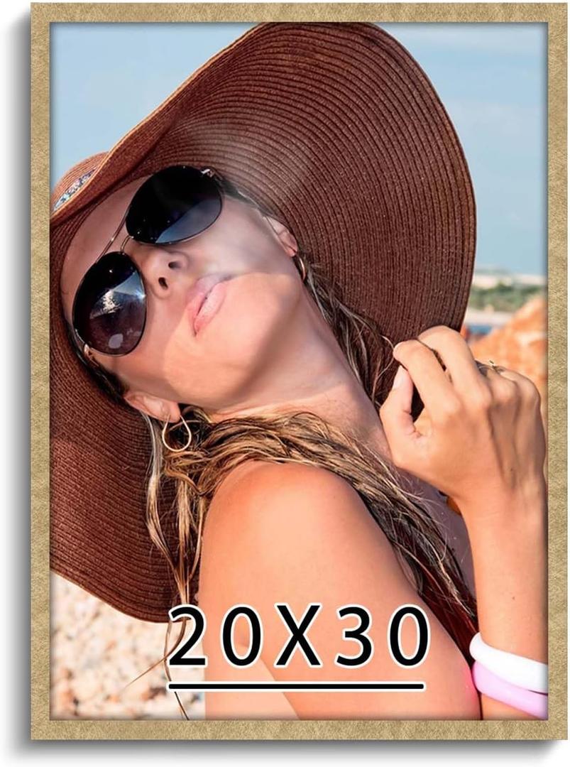 HLiWEGNS Matte Gold 20x30 - Single Frame - Vintage 20 x 30 Poster Frame with Plexiglass for Wall Gallery Display, 20x30 Picture Frame for Puzzles, Artwork, Photos and Posters - Ideal Christmas Day