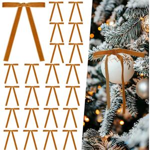 Artmag 24 Pcs Velvet Bows for Christmas Tree Rustic Bows Velvet Christmas Ornaments for Door Garland Wreath Gift Party Holiday Decoration (Width of 3/8",Camel)
