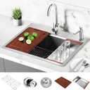 30 Inch Stainless Steel Kitchen Sink 16 Gauge Drop In Single Bowl Workstation Sink 2-Hole Top Mount Kitchen Basin with 5 Accessories (Brushed Nickel)