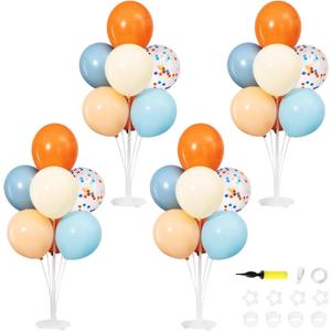 4 Sets Blue and Orange Balloons Centerpieces for Table, Dusty Blue Orange Sand White Nude Confetti Balloons Stand Kit for Table, Baby Shower Graduation Birthday Party Decorations