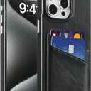 LUCKYCION Genuine Leather Wallet Phone Case for iPhone 15 Pro Max 6.7 in Phone Purse with 2 Credit Card Holder, Cell Phone Basic Cases with Card Slot Cover, Full Body Protective Slim Shockproof - Black
