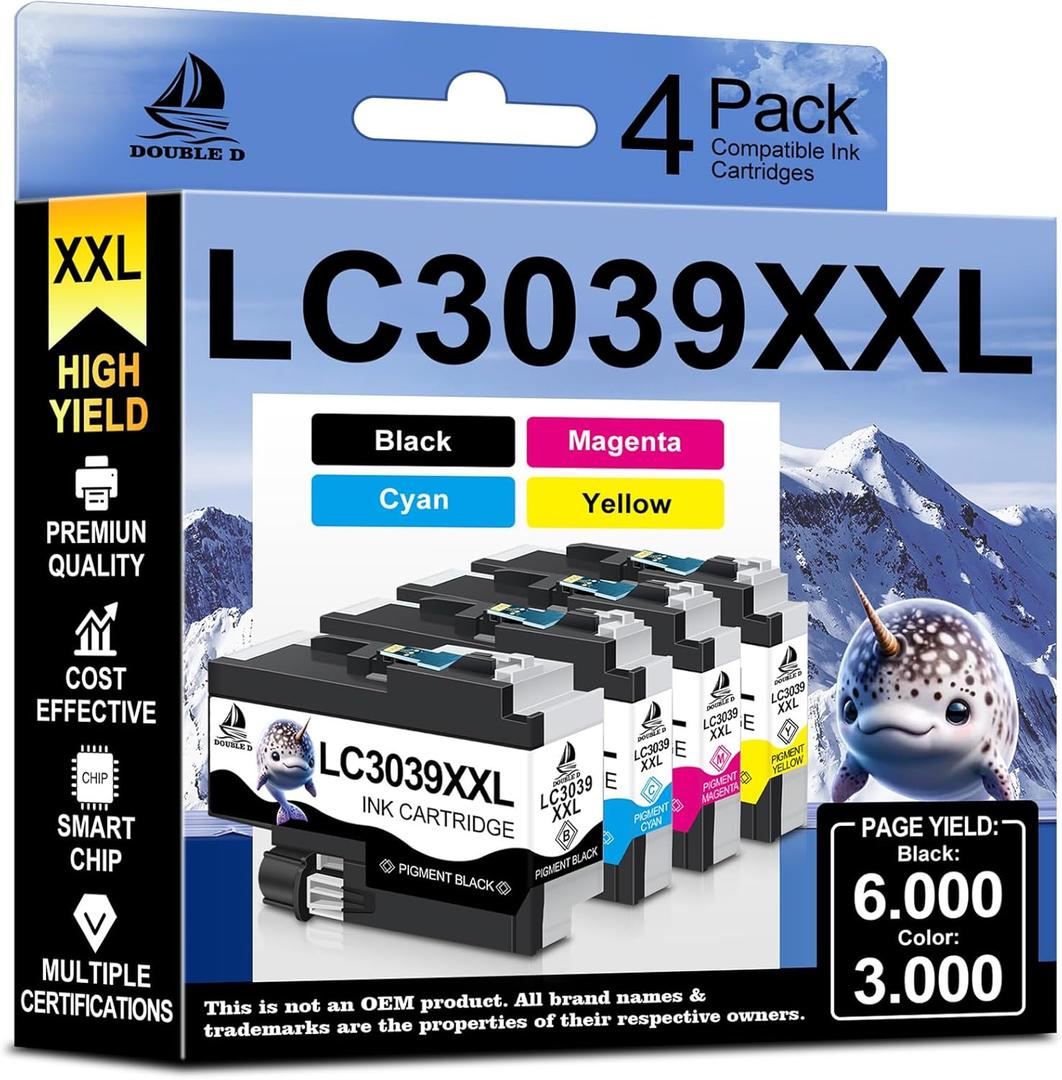 LC3039XXL Compatible Ink Cartridges Replacement for Brother LC3039 LC3039XXL LC-3039BK LC3037 LC3037BK LC-3037XXL,Work for Brother MFC-J5945DW MFC-J6945DW MFC-J5845DW MFC-J6545DW(4 Pack)
