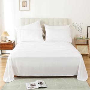 Whitney Home Textile Queen Size Sheet Set - Luxury Soft Comfy Bed Sheets, Breathable Cooling Hotel Bedding for Women, Men, Teens, Extra Deep Pocket, Easy-Fit, Oeko-Tex, Wrinkle Free 4 Piece - White