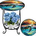 Cinnvoice Outdoor Side Table Round Small Mosaic Patio Accent Indoor End Plant Coffee Tea Table for Yard Patio Porch Garden Living Room, Bedroom(Turtle Style,12 Inch)