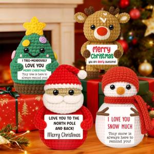 Funny Handmade Crochet Christmas Decorations,Cute Christmas Tree Santa Claus Snowman Deer Ornaments Decor with Card,Best White Elephant Gifts for Adult Kids,Unique Stocking Stuffers Idea for Women Men