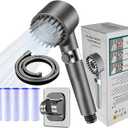 Ion Drops Filtered Shower Head with Handheld, High Pressure Water Flow Showerhead, with Shower Head Filter for Hard Water Boosting, with ON/OFF Switch 4piece set (Grey)