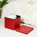 B FSOBEIIALEO Folding Storage Ottoman Cube, Faux Leather Footrest Seat Coffee Table, Red 11.8"x11.8"x11.8"