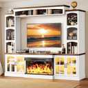 MXV 98" Farmhouse Fireplace TV Stand, Large Wall Unit Entertainment Center with 36" Electric Fireplace, Media Console with Storage Cabinets and Open Shelves for Living Room, White