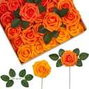 InnoGear Artificial Flowers, 100 Pcs Shades of Orange Rose Foam Fake Roses Bulk with Stems for Autumn Fall Decoration DIY Wedding Bouquets Centerpieces Bridal Shower Party Christmas Tree