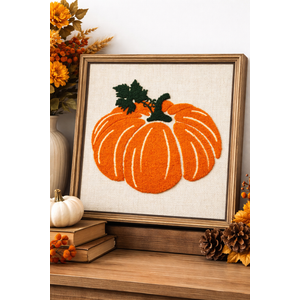 Decorative Framed Wall Art Featuring An Embroidered Or Textured Pumpkin Design, Often Styled For Autumn Or Fall Home Decor