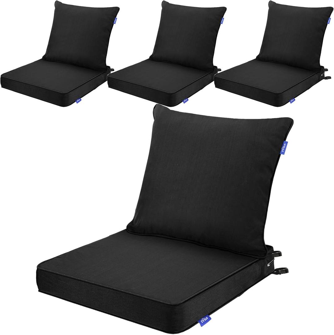 Deep Seat Cushions, Outdoor Cushions, Patio Furniture Cushions, Deep Seat & Back Cushion Patio Cushions for Backyard Couch Sofa Fade Resistant (22x24x4 inches 4 Sets, Solid Black)
