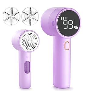 Fabric Shaver, 2 in 1 Rechargeable Sweater Shaver with Lint Roller, Magnetic Cap, Digital Display, 2 Extra Blades, Defuzzer for Clothing Furniture Couch (Iovry)