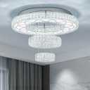 21" Crystal Ceiling Lamp 3 Ring Large Modern LED Chandelier Acrylic Adjustable Pendant Light Fixtures for Dining Room Living Room Girls Bedroom (Cool White)