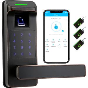 Fingerprint Door Lock, Heavy Duty Full APP Control Touchscreen Keypad Keyless Lock with Reversible Handle, Perfect for Home/Office/Bedroom Doors (Aged Bronze)