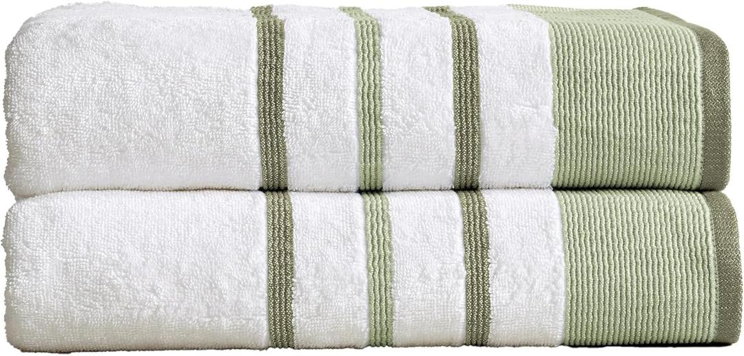 Great Bay Home Decorative Oversized Bath Sheet Set - Cotton 2 Pack 68x35 Extra Large Towels - Durable Towels for Bathroom Decor (Desert Sage Green/Moss Green)