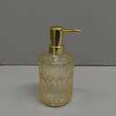 Diamond Design 12 Oz Green Glass Soap Dispenser,Refillable Lotion Soap Dispenser for Bathroom, Kitchen, Hand Soap, Dish Soap,Shampoo, Ideal for Bathroom Countertop. (Clear Gold)