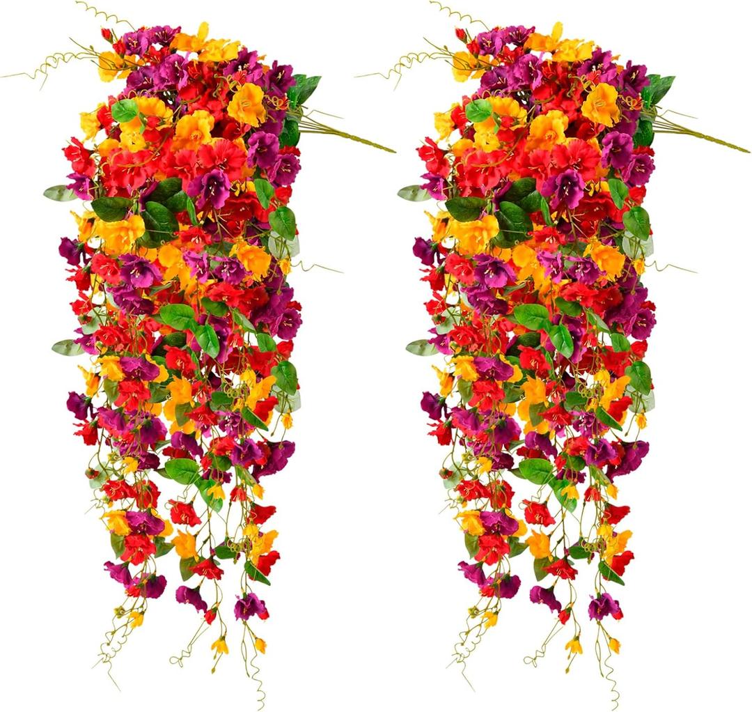 Artificial Flowers for Outdoors Faux Hibiscus Flowers 2 Pack UV Resistant Fake Hanging Plants with Silk Leaves Flexible Vines for Patio Front Door Porch Planter Home Indoor Summer Fall Decor