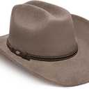 YOUBADU Faux Suede Felt Western Cowboy Hat for Women or Men, Wide Brim, Rivet Strap